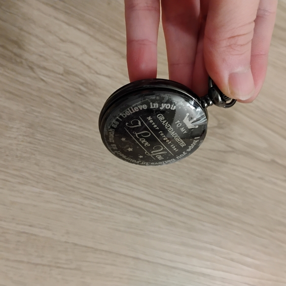 Black Pocket Watch with Engraving